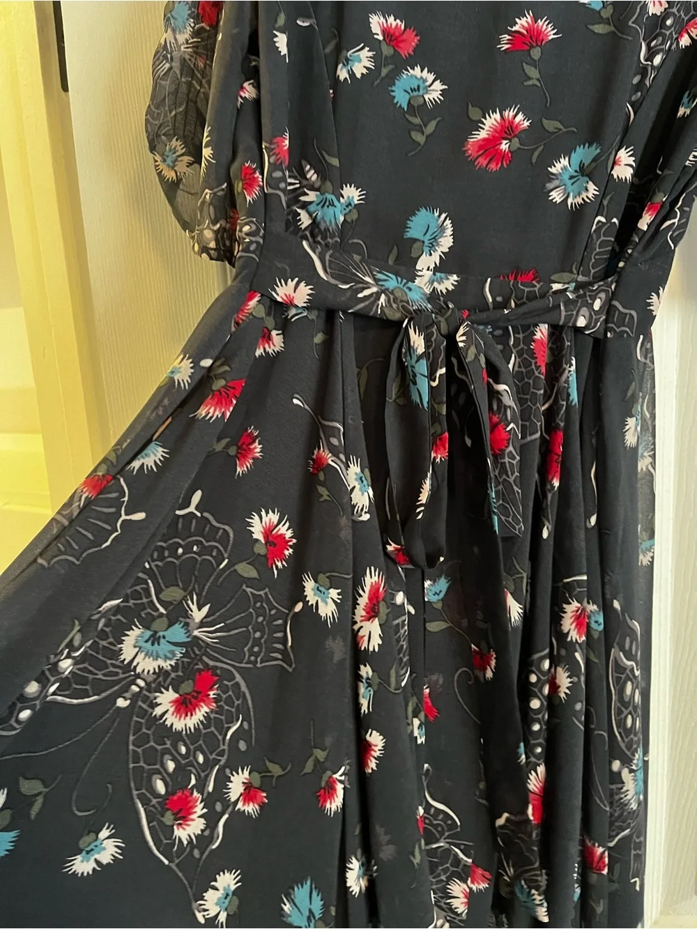 Free People Black Floral Dress with Keyhole Neck